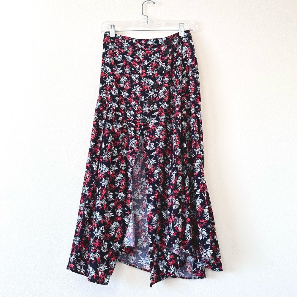 Zara | high waisted floral print midi fit & flare skirt with high slit